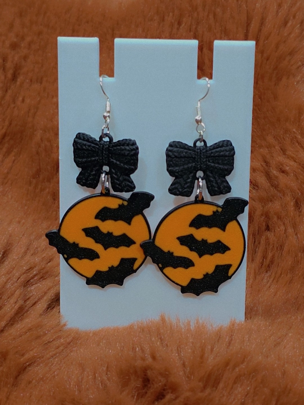Halloween Bat Earrings - Black and Orange